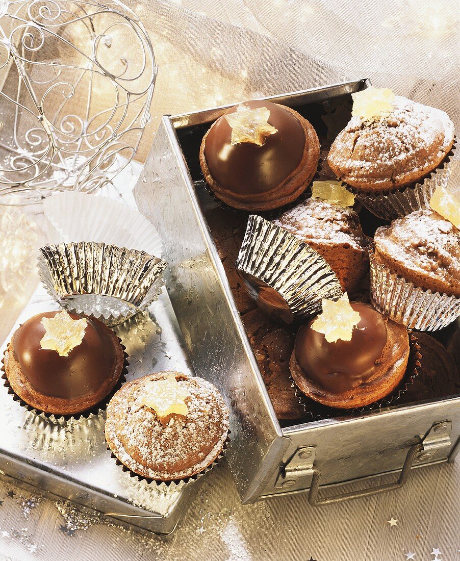 Chocolate muffins with candied ginger for Christmas