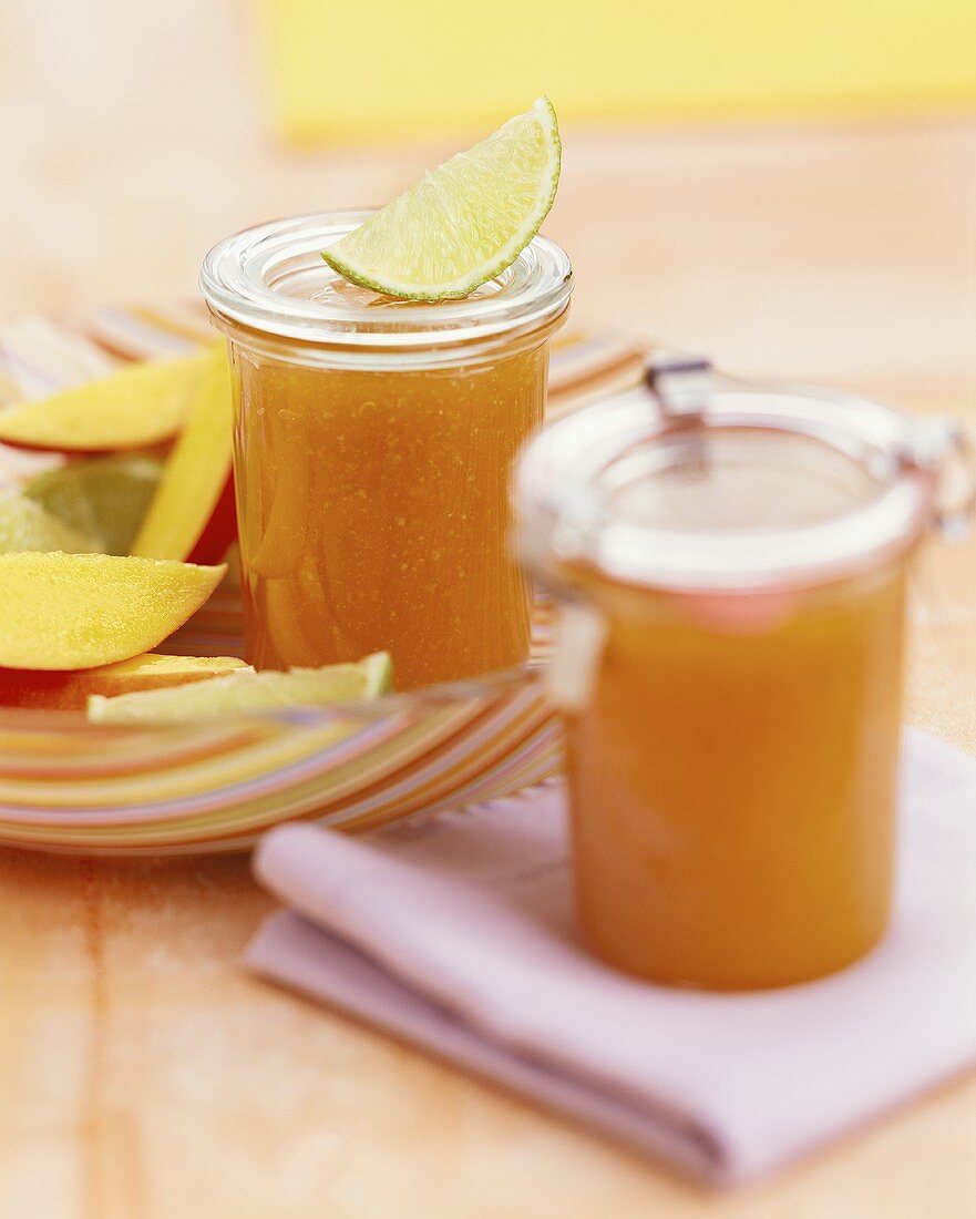 Mango jam in two jars
