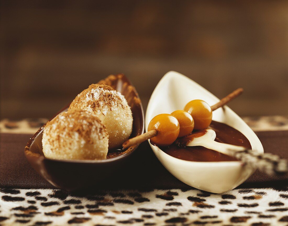 Semolina dumplings with gianduja cream and physalis