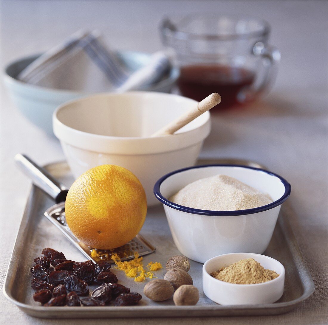 Still life with ingredients for sweet pudding