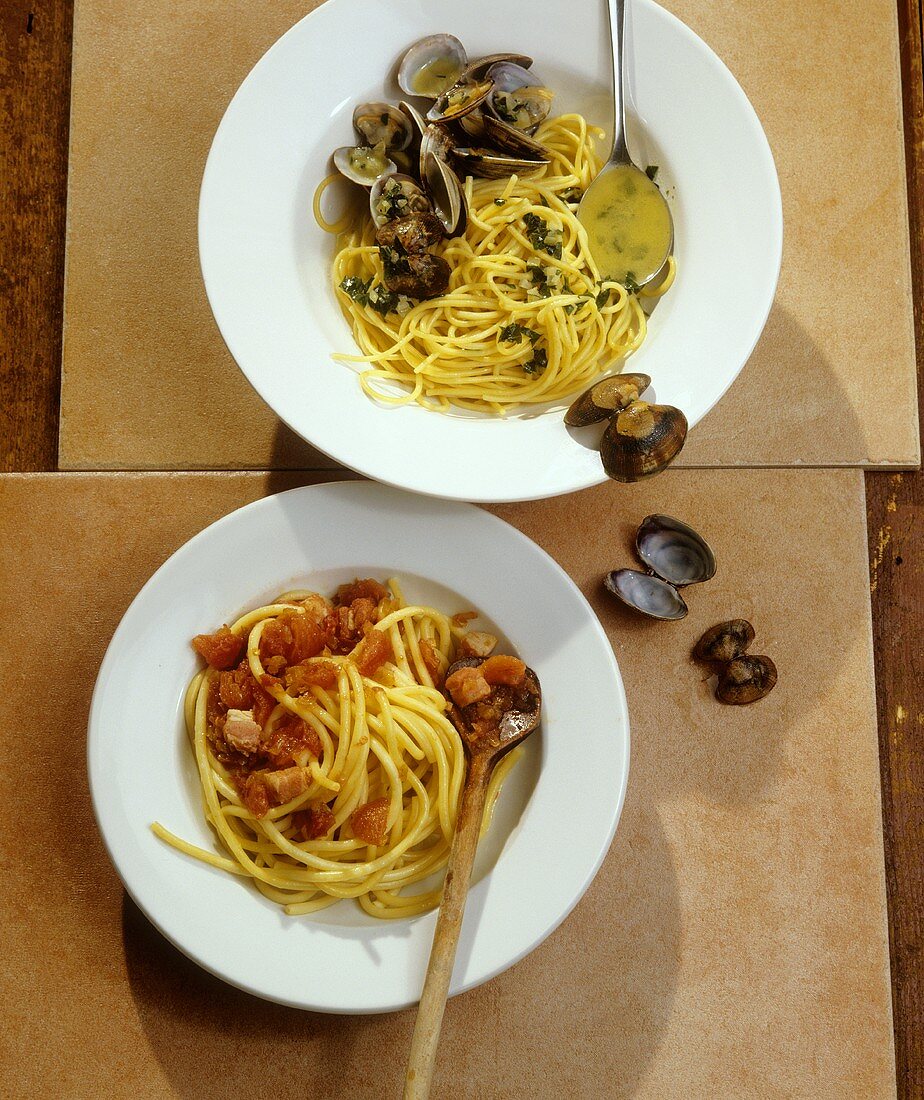 Spaghetti alle vongole & Bucatini all'amatriciana (Italy)