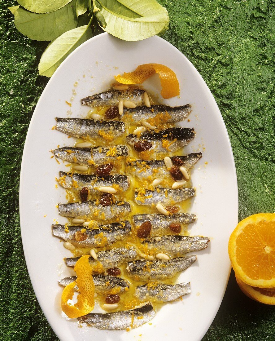 Sarde alla siciliana (Sardinen mit Orangen, Italien)