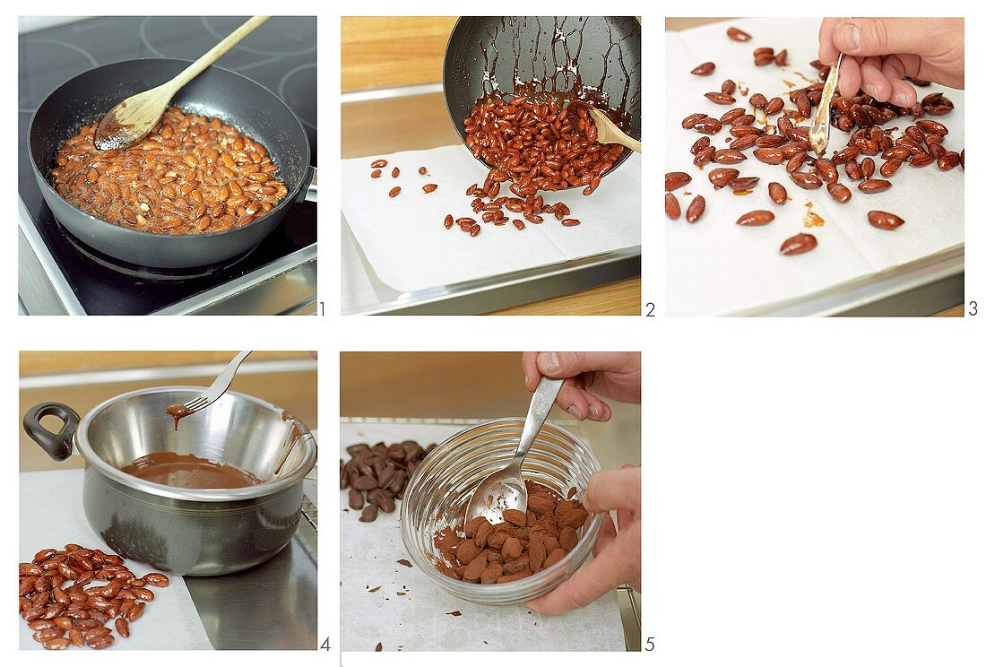 Making chocolate-coated almonds