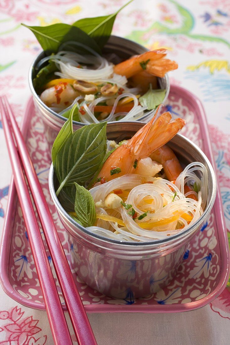 Two glass noodle salads with shrimps (Asia)