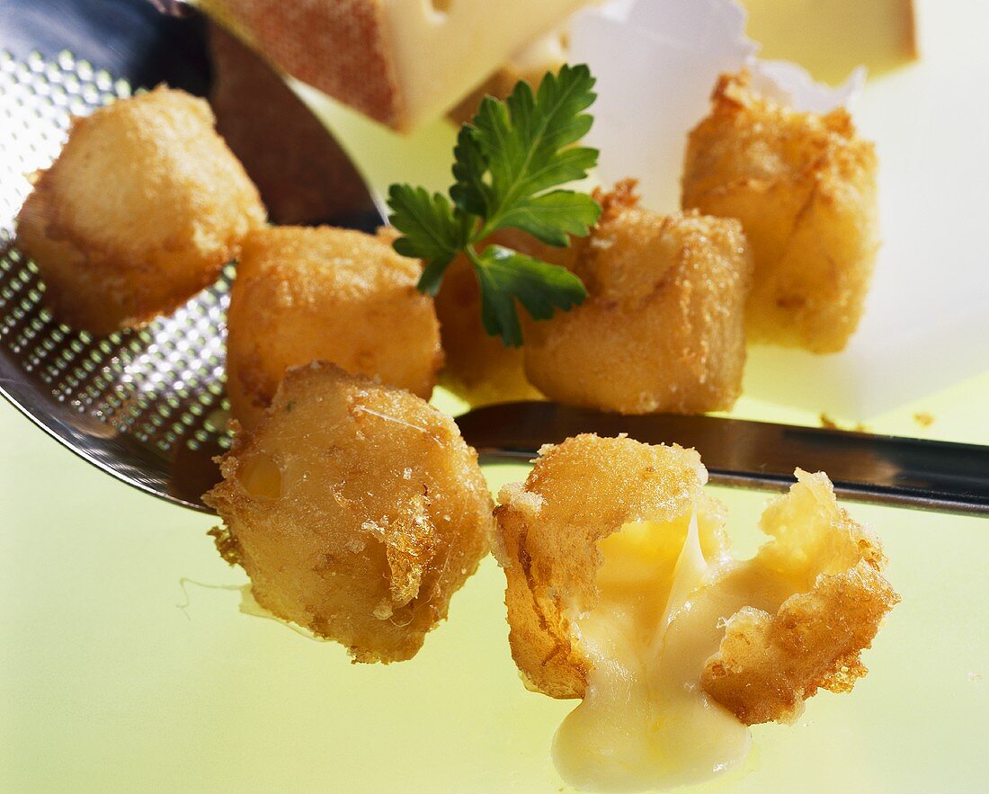 Fried cheese cubes in wine batter