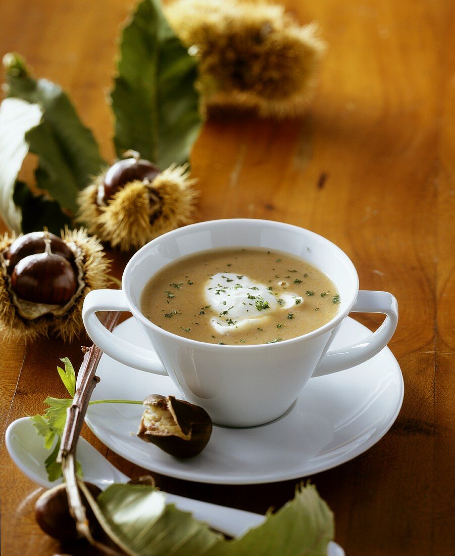 Chestnut cream soup with crème fraîche