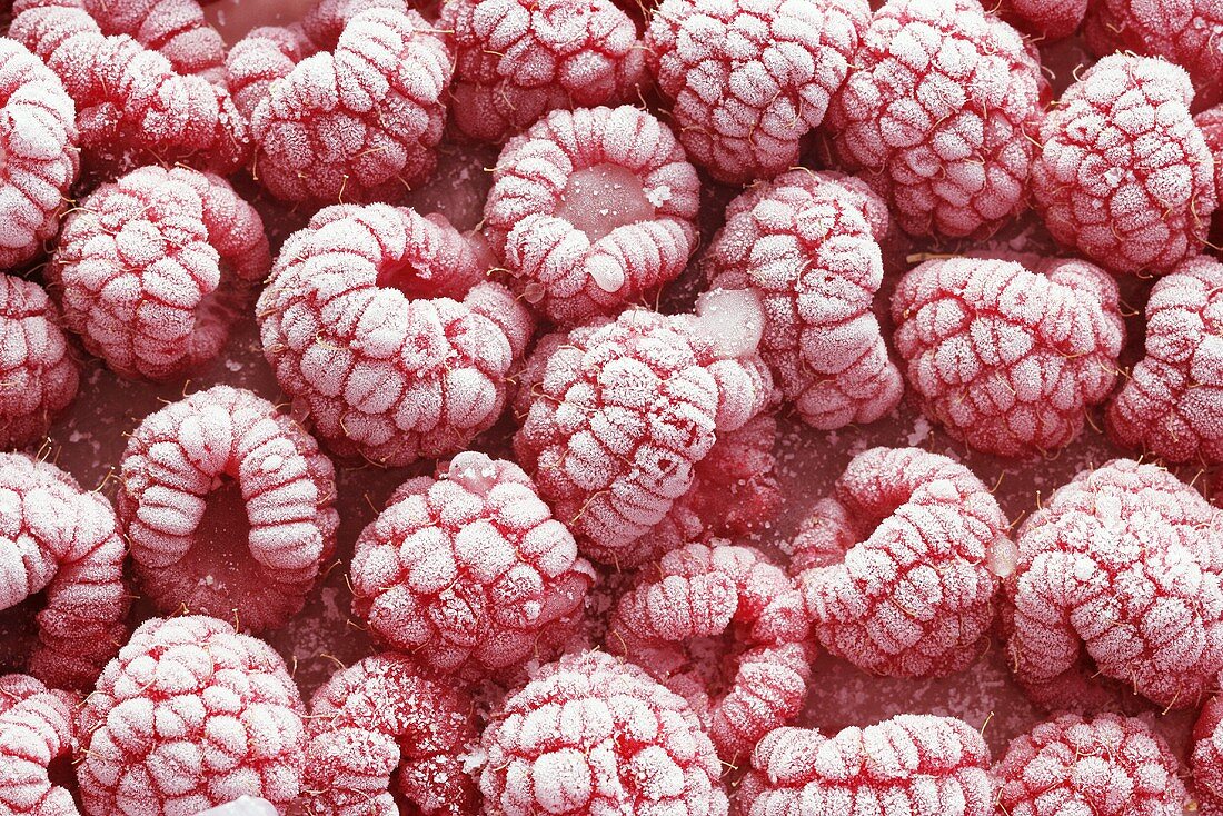 Frozen raspberries, full-frame