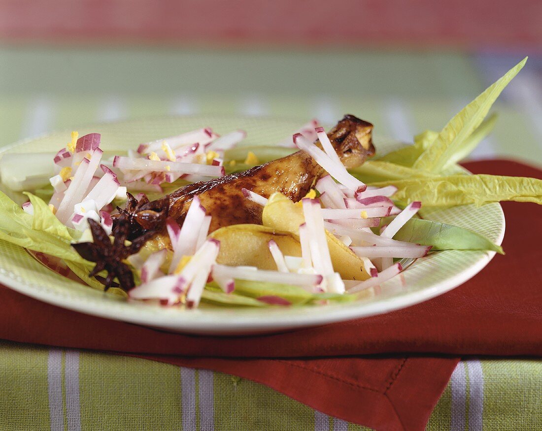 Entenkeule mit Radieschensalat