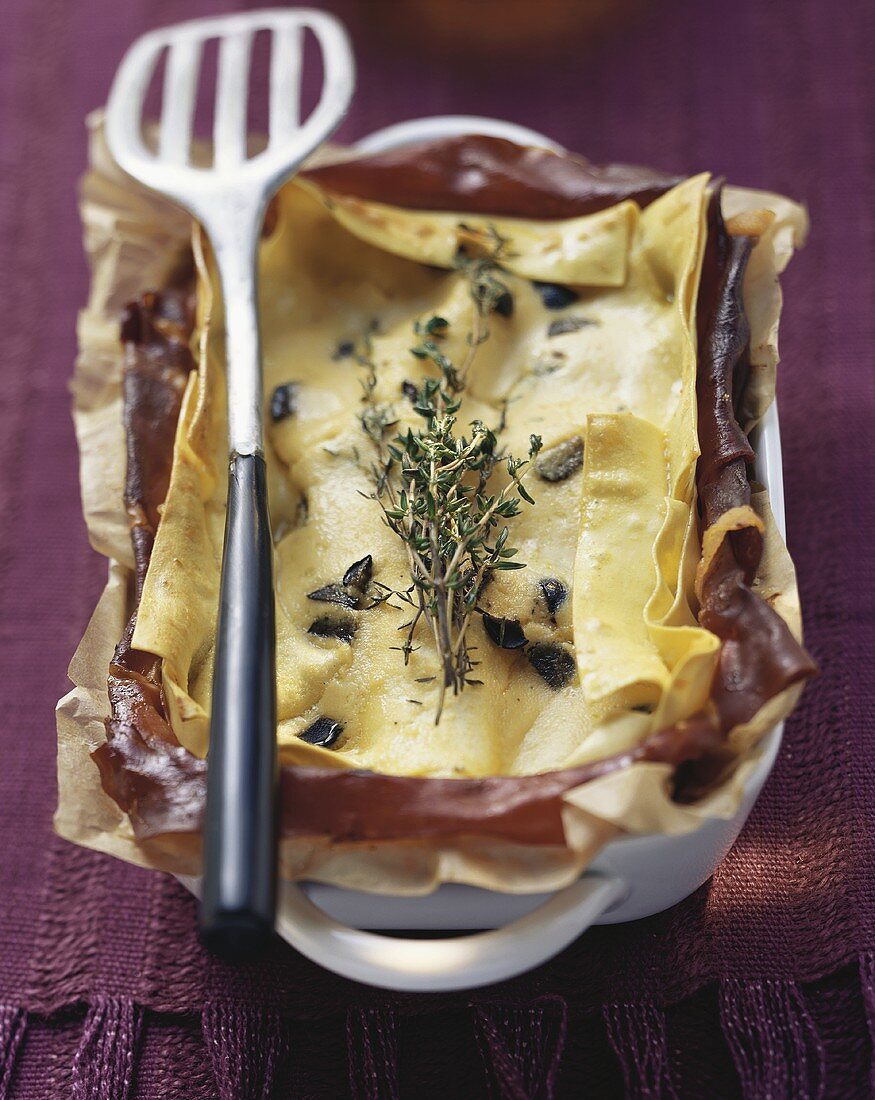 Lasagne with ricotta and Parma ham