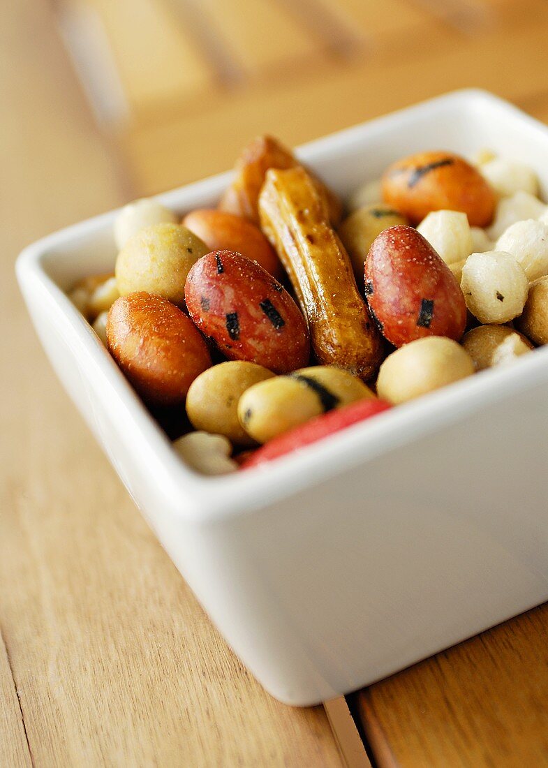 Japanese nibbles in small white dish