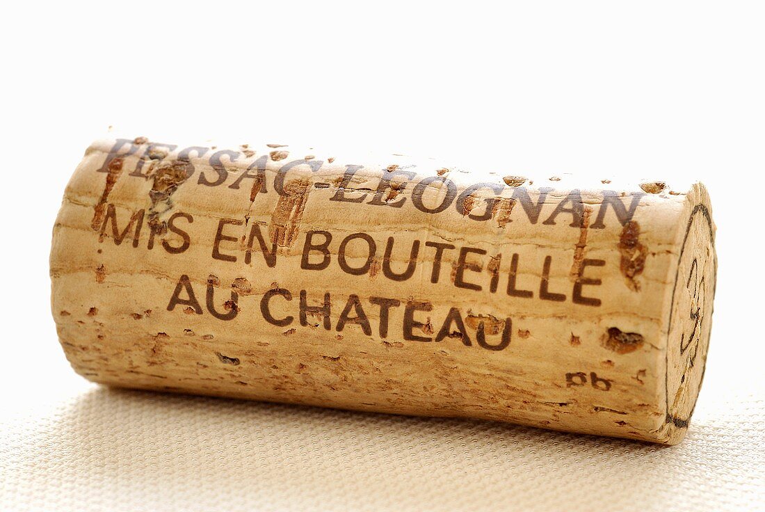 Wine cork from Pessac-Leognan, France (close-up)