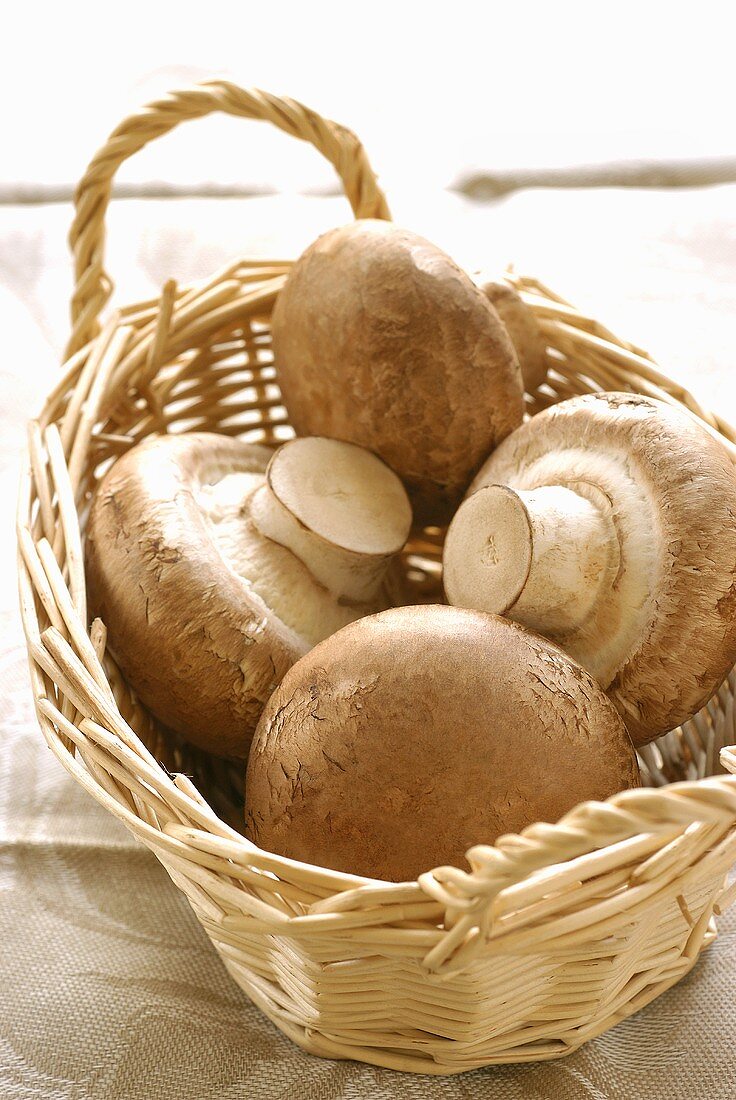 Chestnut mushrooms in a basket