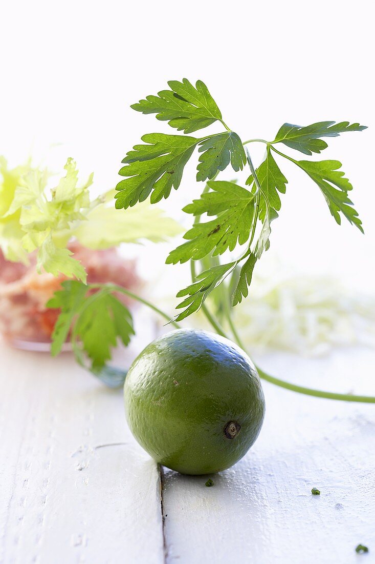 Limette und ein Stängel Petersilie