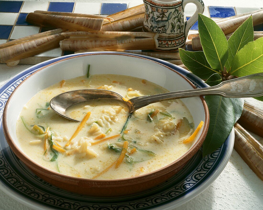 Vegetable soup with razor clams