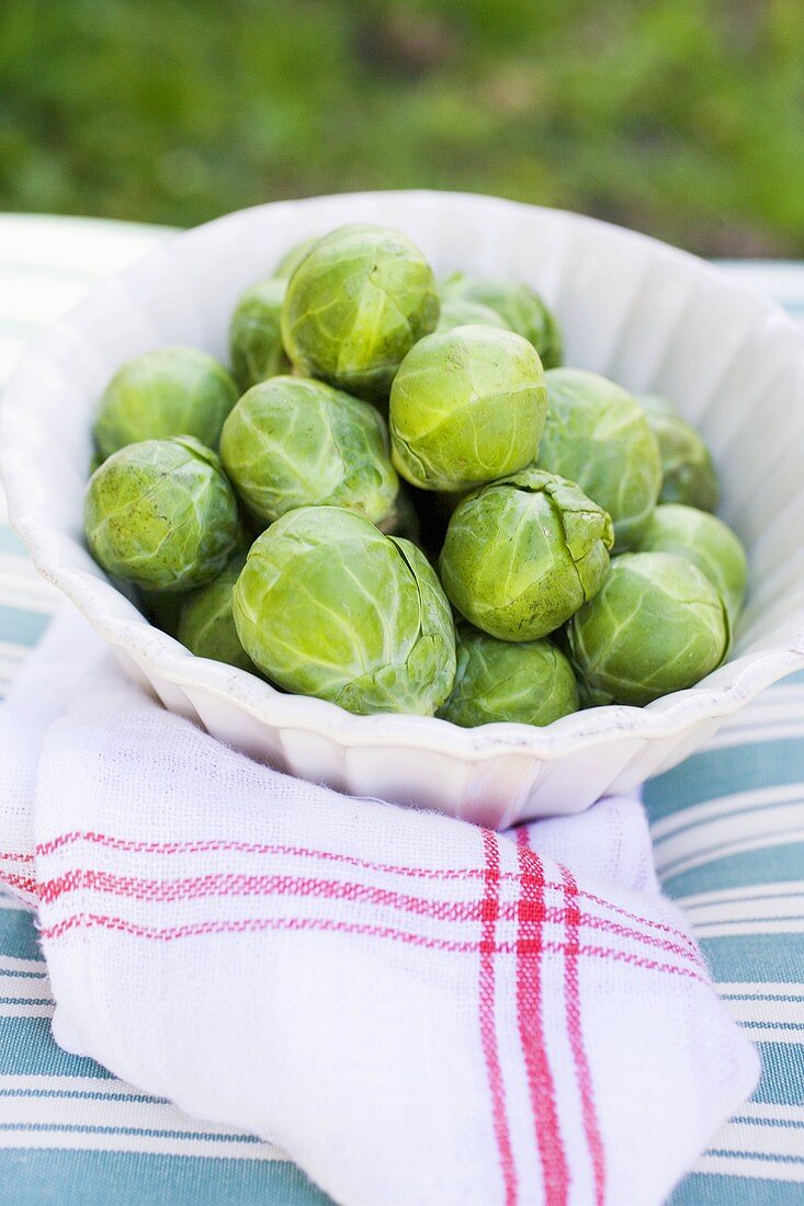 Brussels sprouts in white bowl