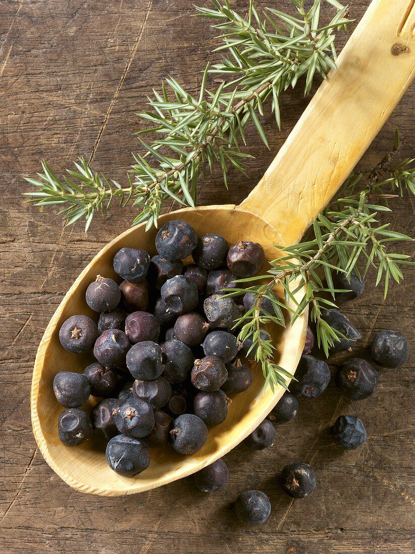 Wacholderbeeren auf Holzlöffel