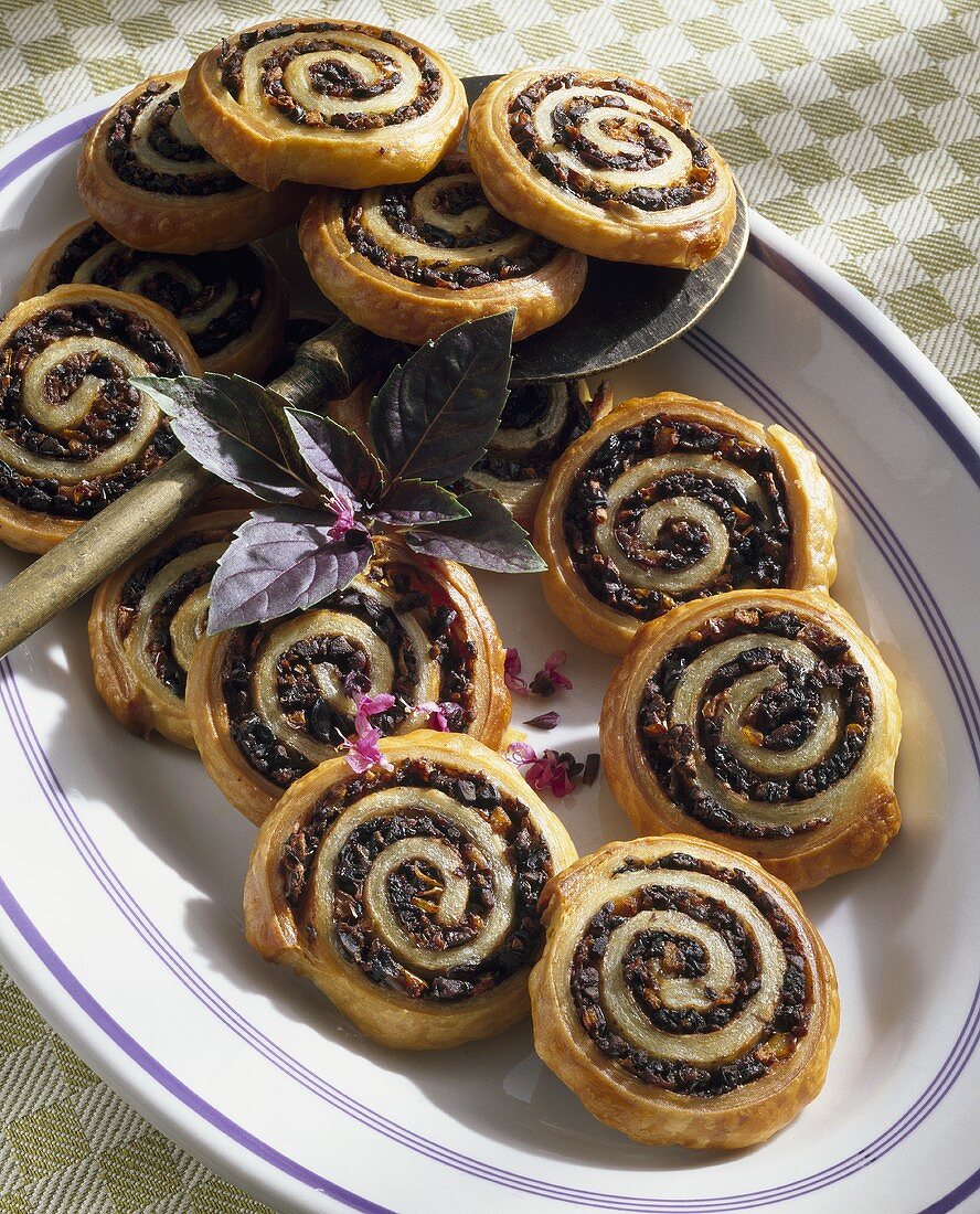 Puff pastry pinwheels with olive filling