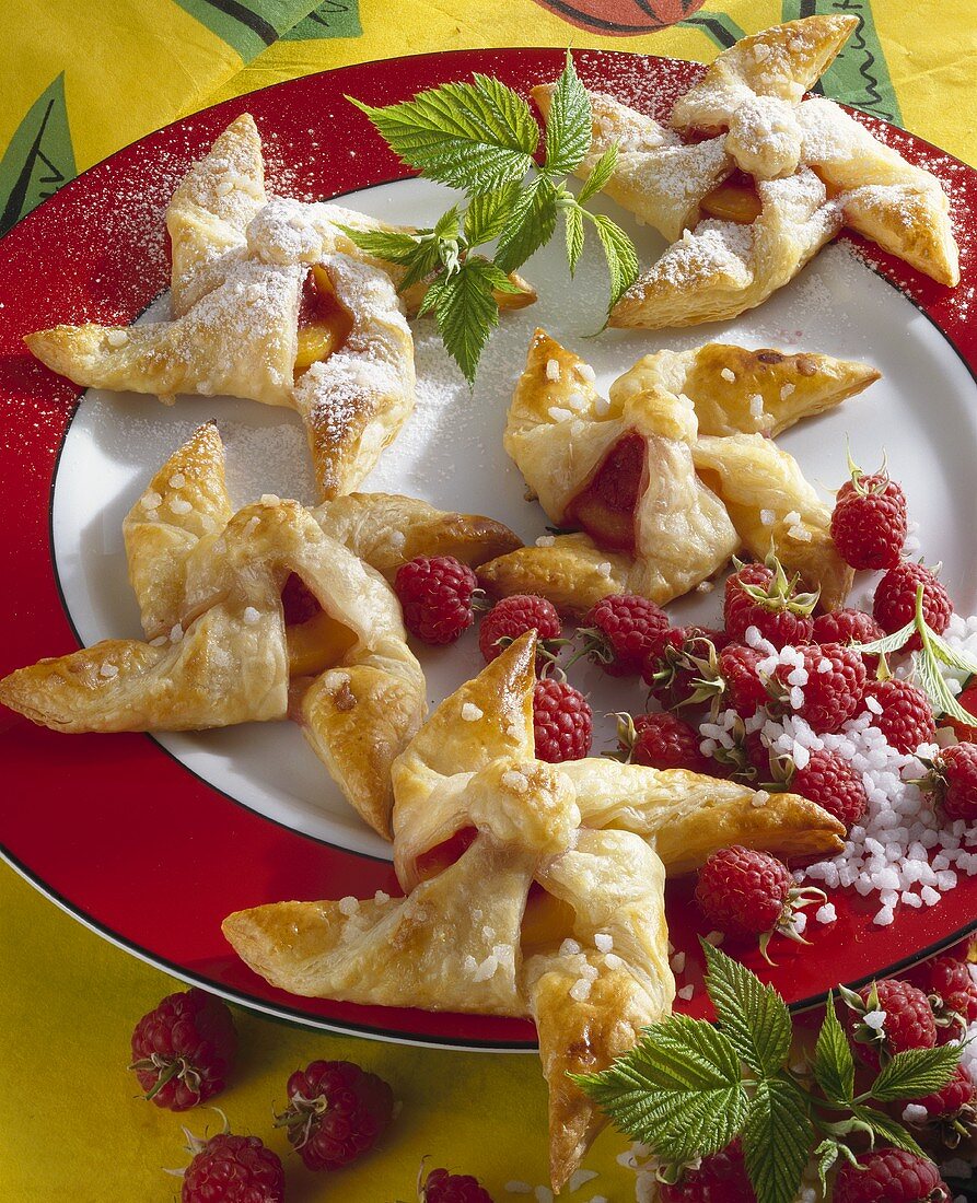 Raspberry and apricot windmills with pearl sugar