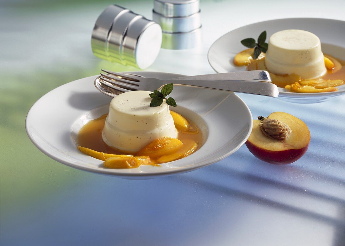 Panna cotta with nectarine compote