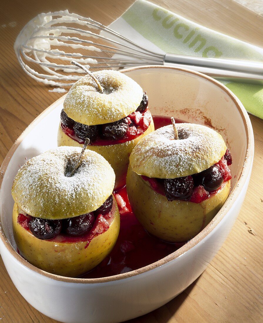 Baked apples stuffed with cherries