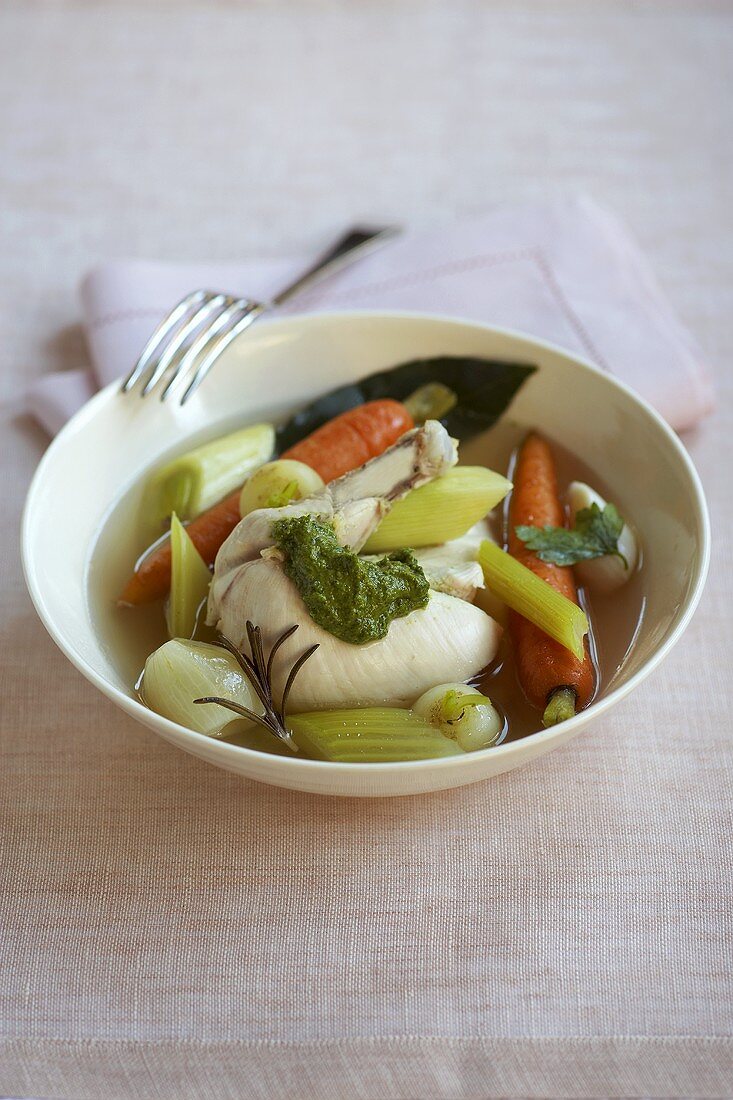 Chicken and vegetable stew with pesto