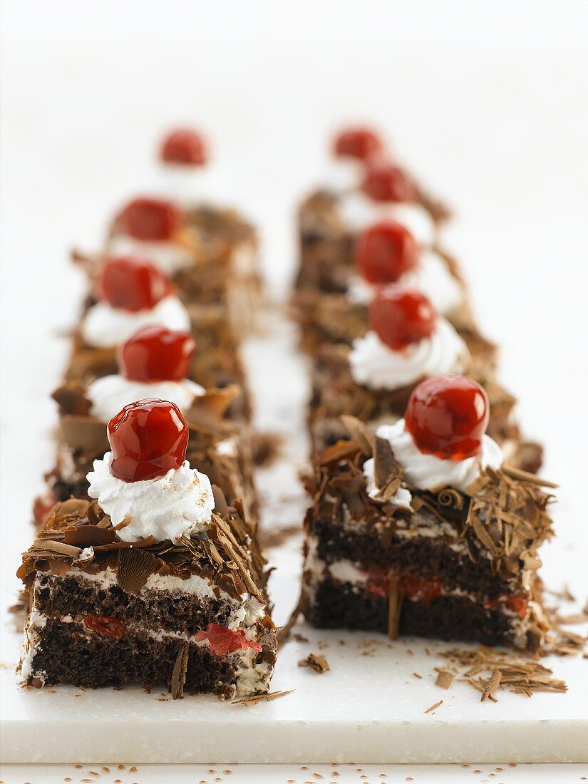 Several pieces of Black Forest cake