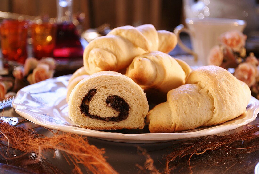 Chocolate-filled croissants on laid table