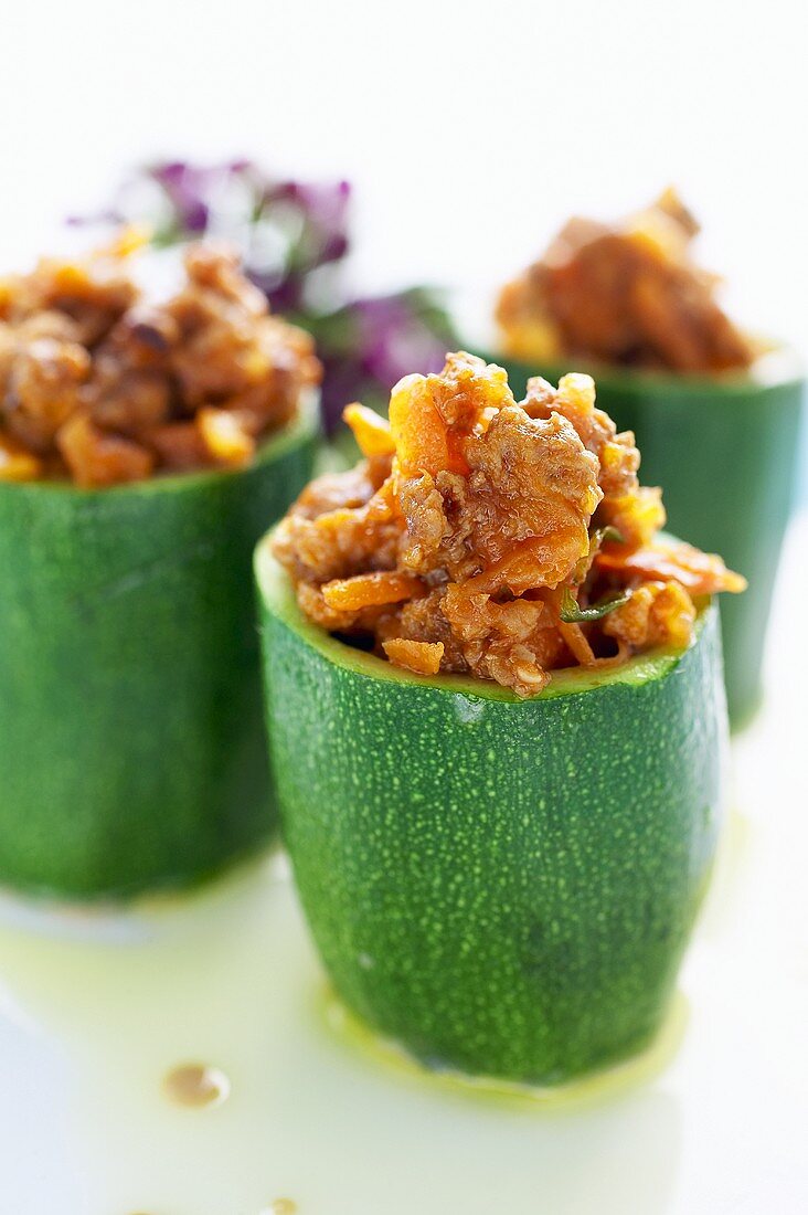 Courgettes stuffed with lamb ragout