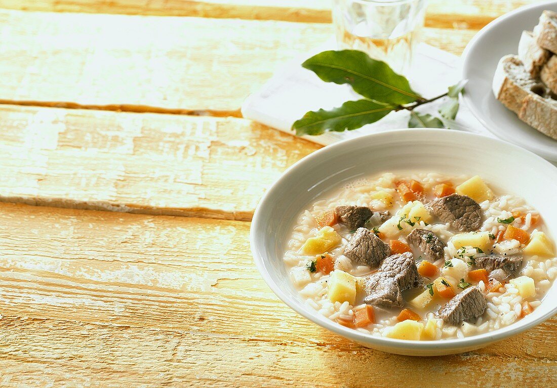 Fleischsuppe mit Gemüse und Reis