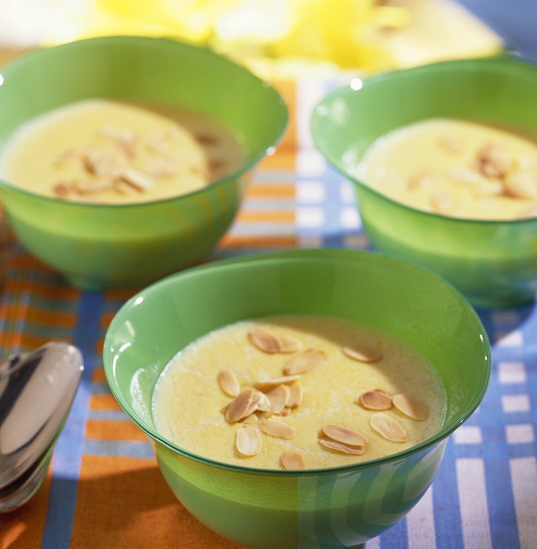 Cold onion soup with flaked almonds