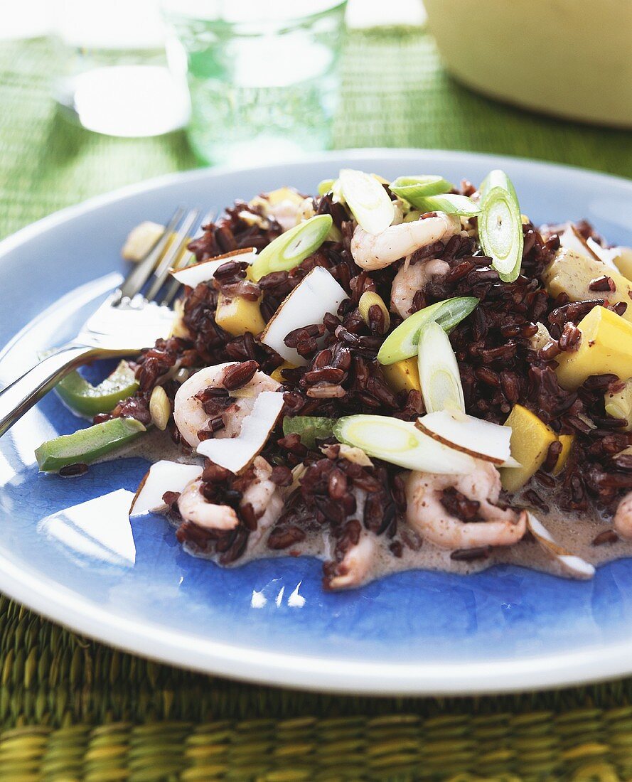 Risotto mit Garnelen, Kokosnuss und Gemüse (Asien)