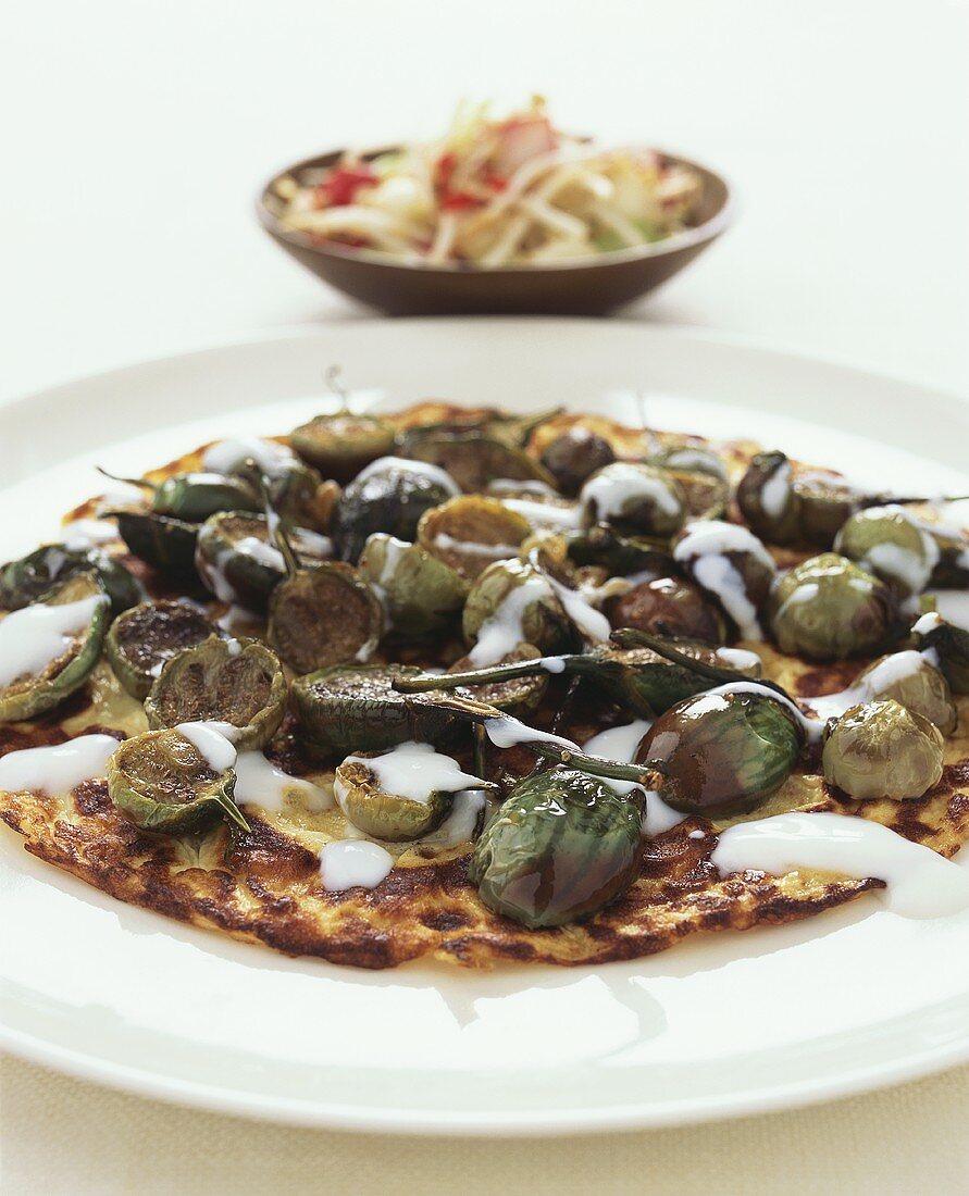 Omelette with baby aubergines and coconut yoghurt (Asia)