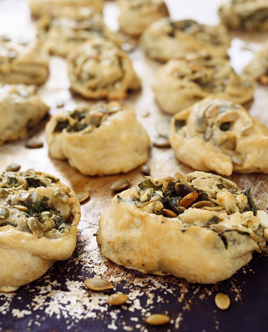 Dumplings stuffed with sheep's cheese, herbs & pumpkin seeds