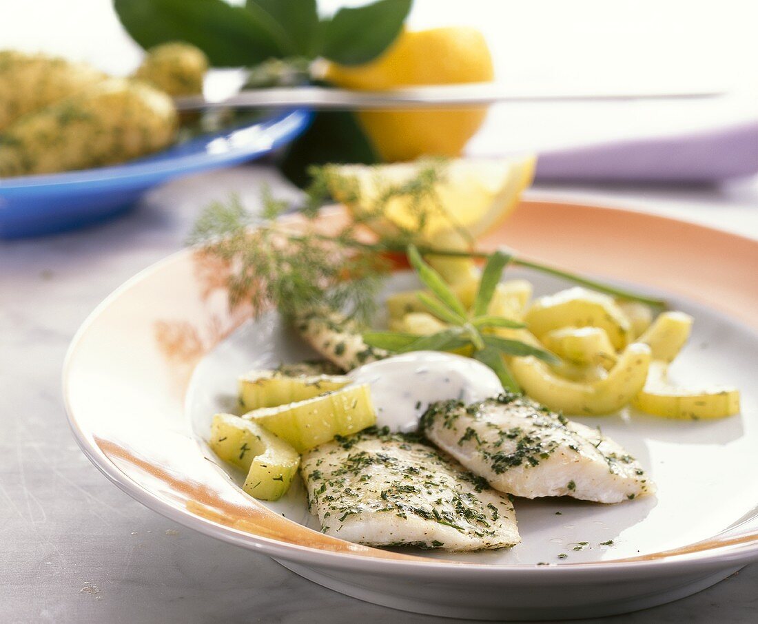 Plaice fillet with herbs and cucumber