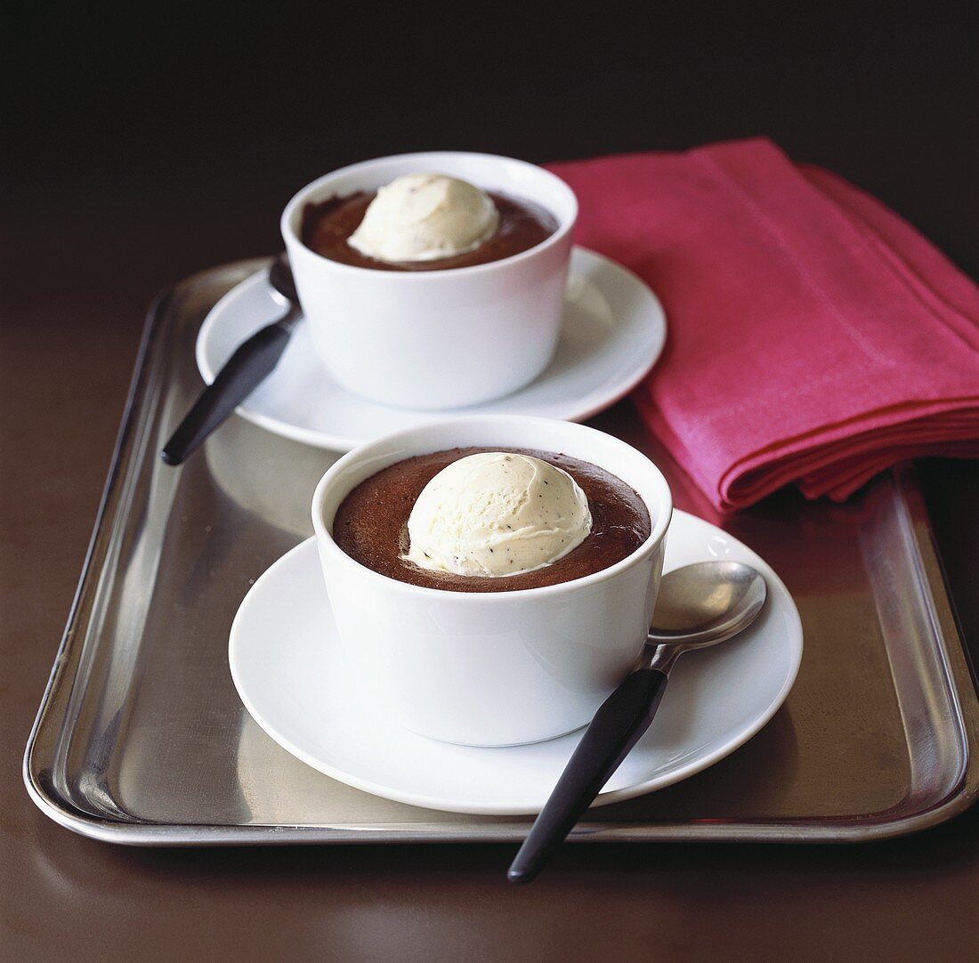 Chocolate cream with vanilla ice cream in two bowls