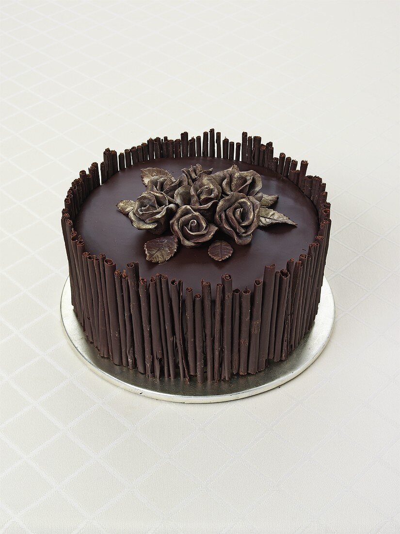 Chocolate cake with chocolate roses for special occasion