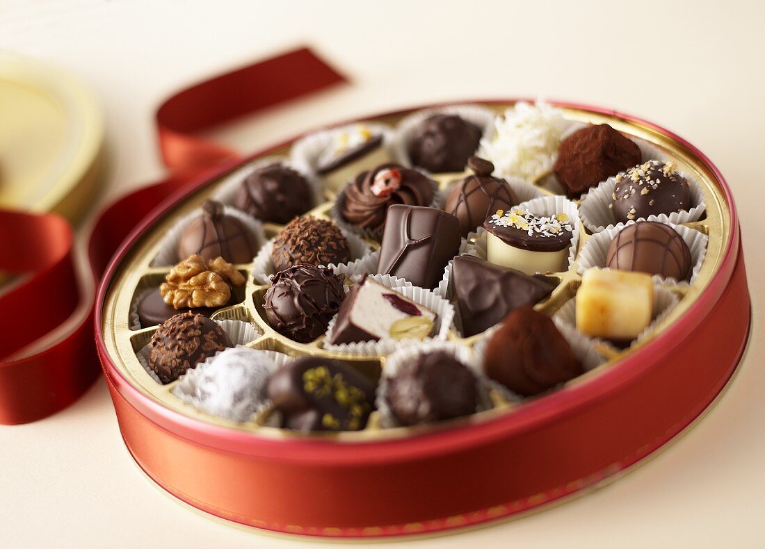 Assorted chocolates in red box