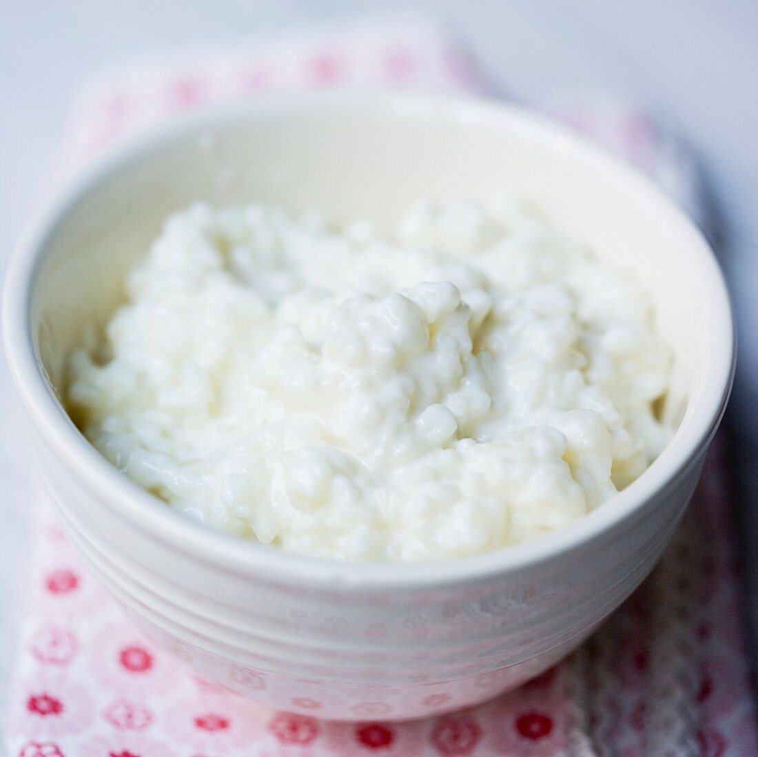 Rice pudding in a white bowl
