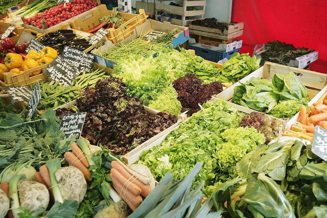 Fresh vegetables on a market stall