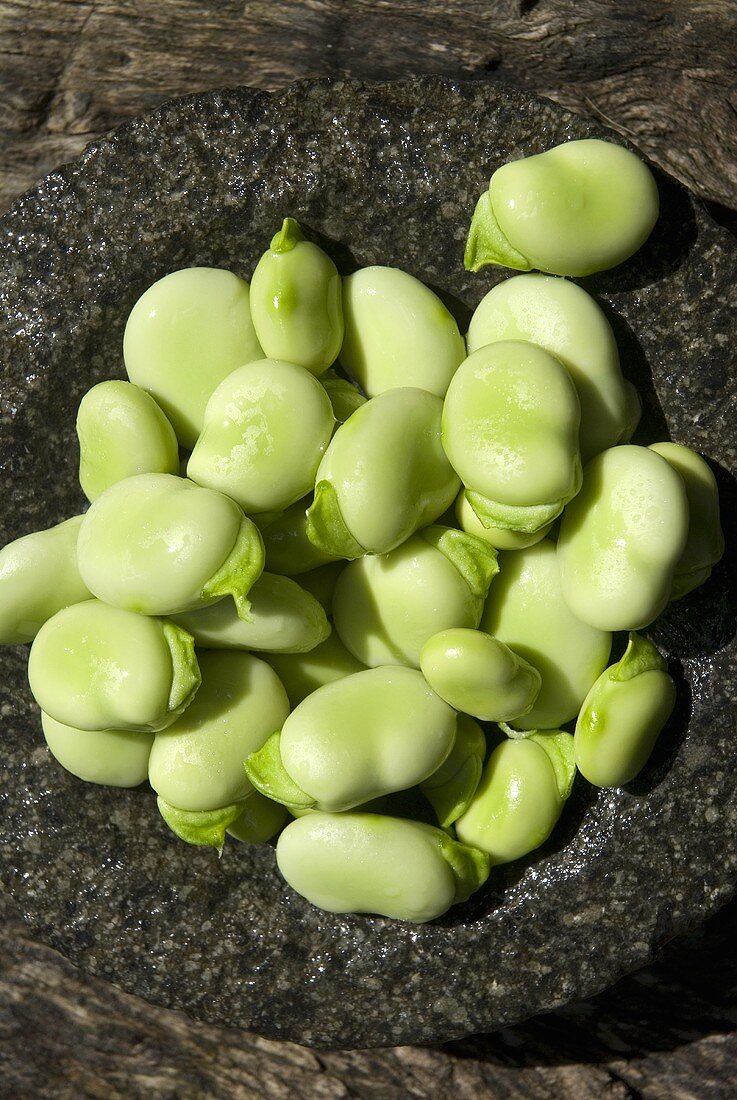 Broad beans in stone bowl