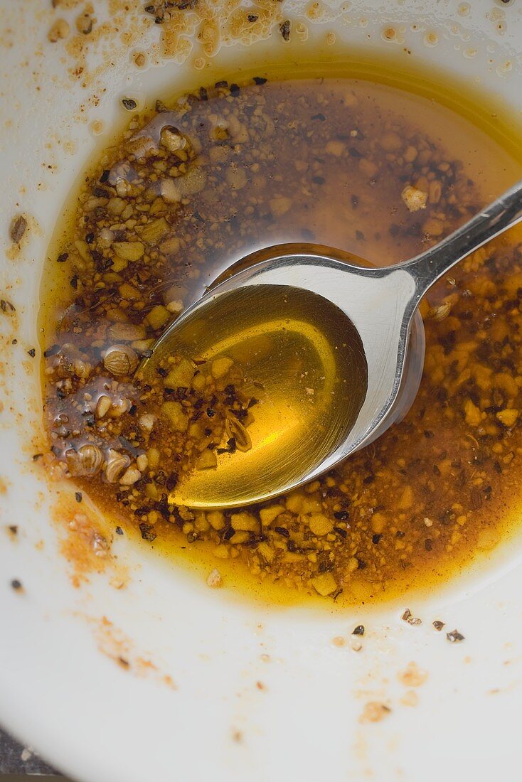 Spicy marinade for steaks (close-up)