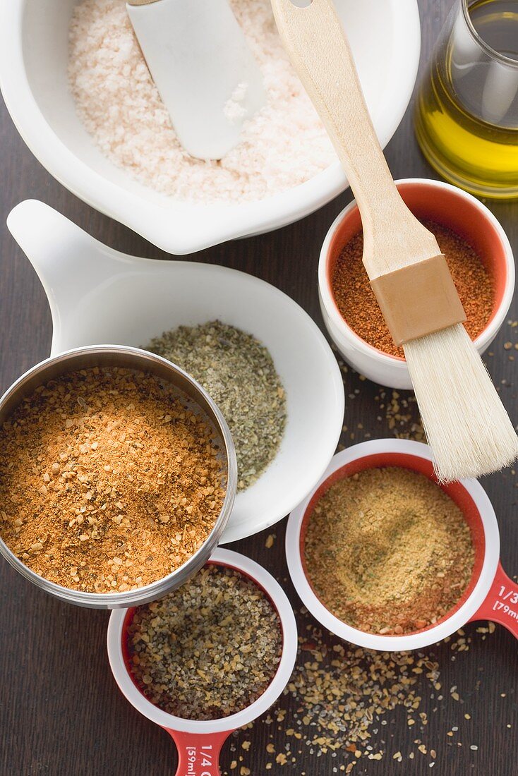 Various spices in small dishes
