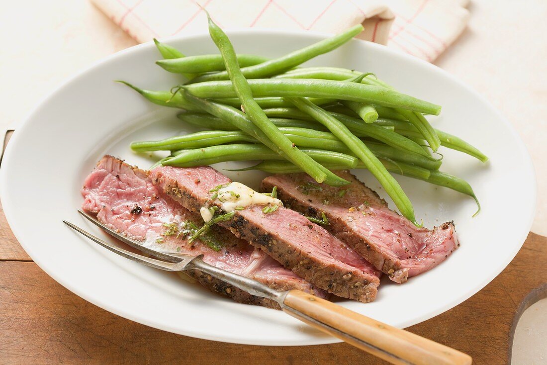 Siloin Steak mit grünen Bohnen