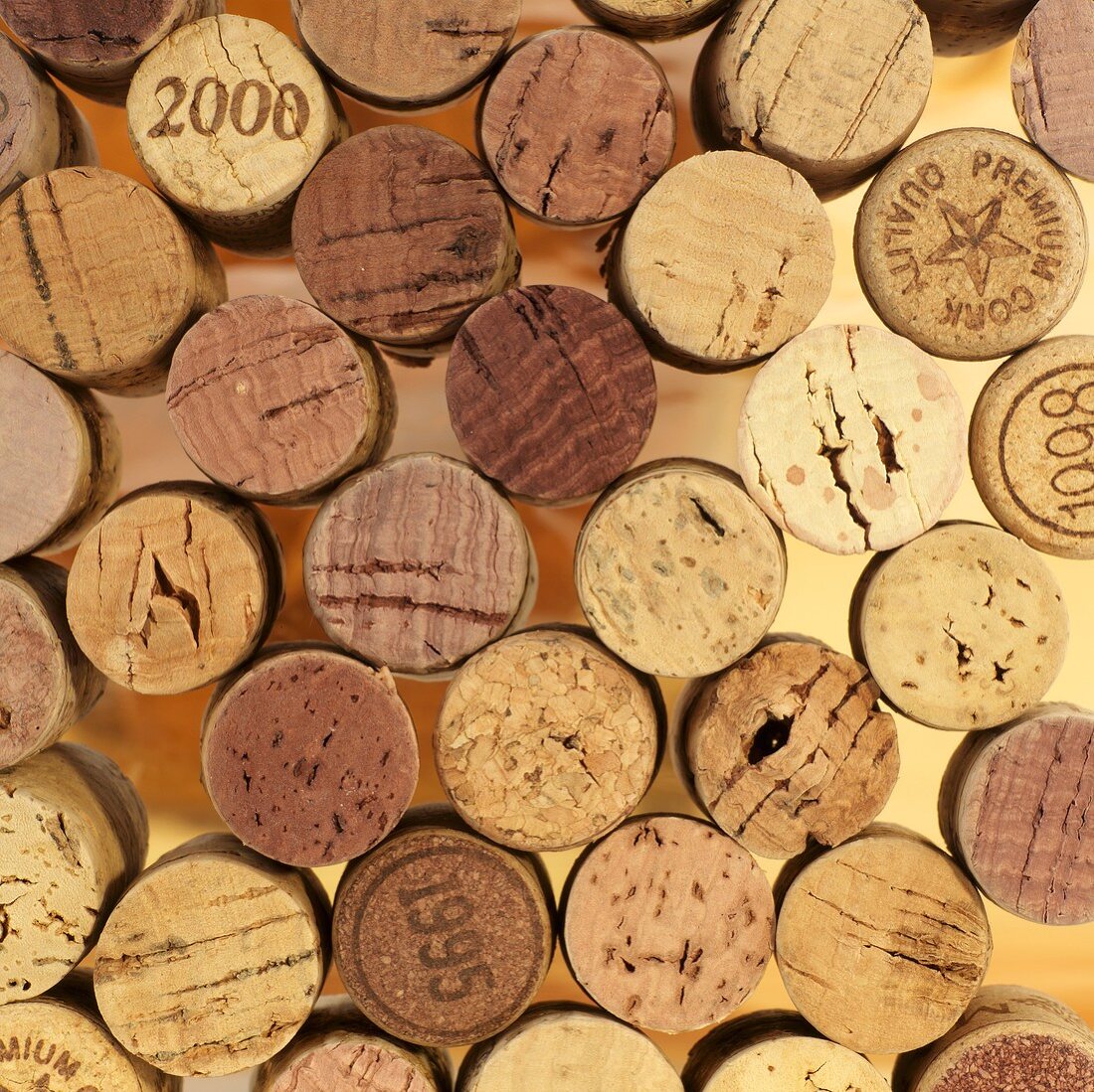 Assorted wine corks from above