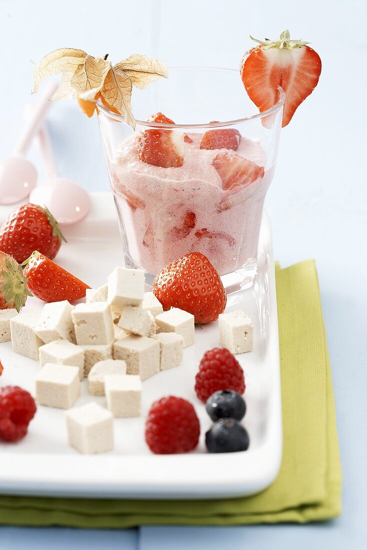 Strawberry tofu cream in a glass