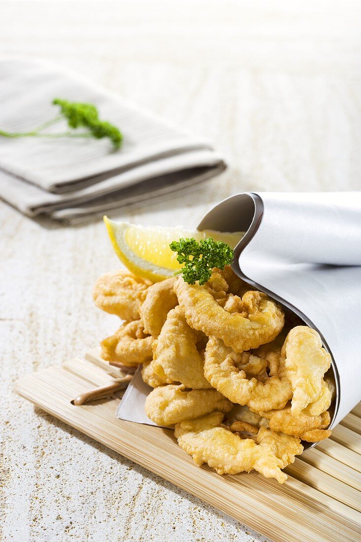 Deep-fried squid in paper cone