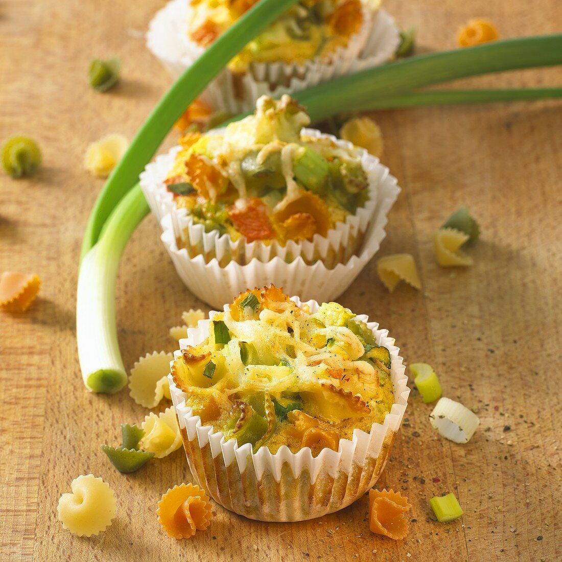 Savoury pasta and leek muffins