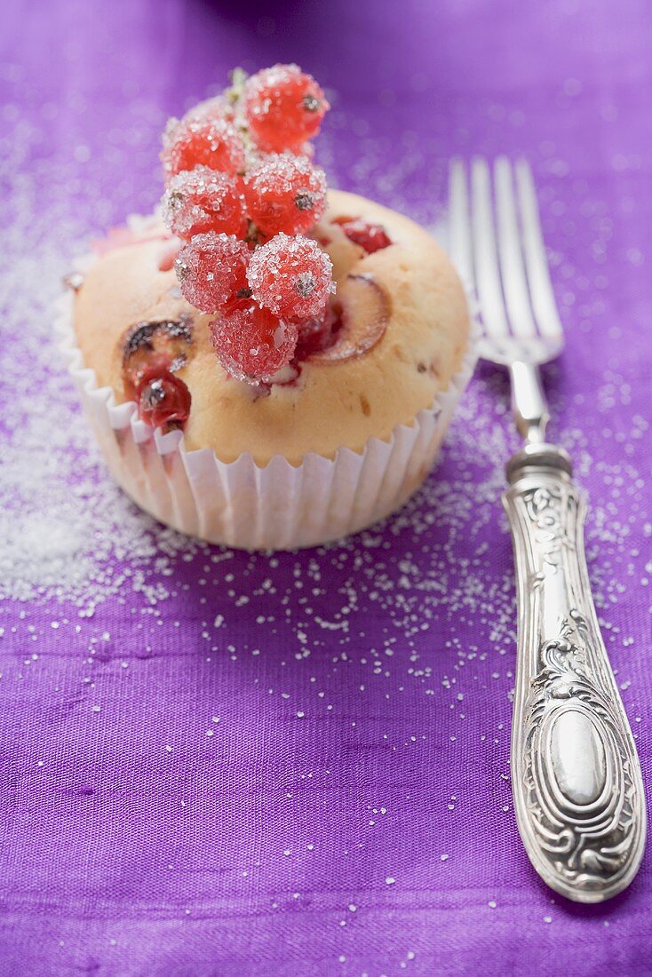 Redcurrant muffin with sugared redcurrants