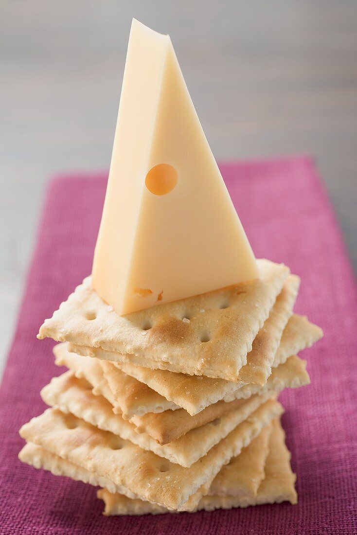 Piece of cheese on crackers