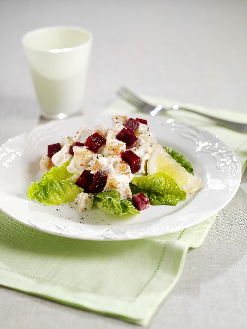 Hähnchensalat mit Rüben und Roter Bete